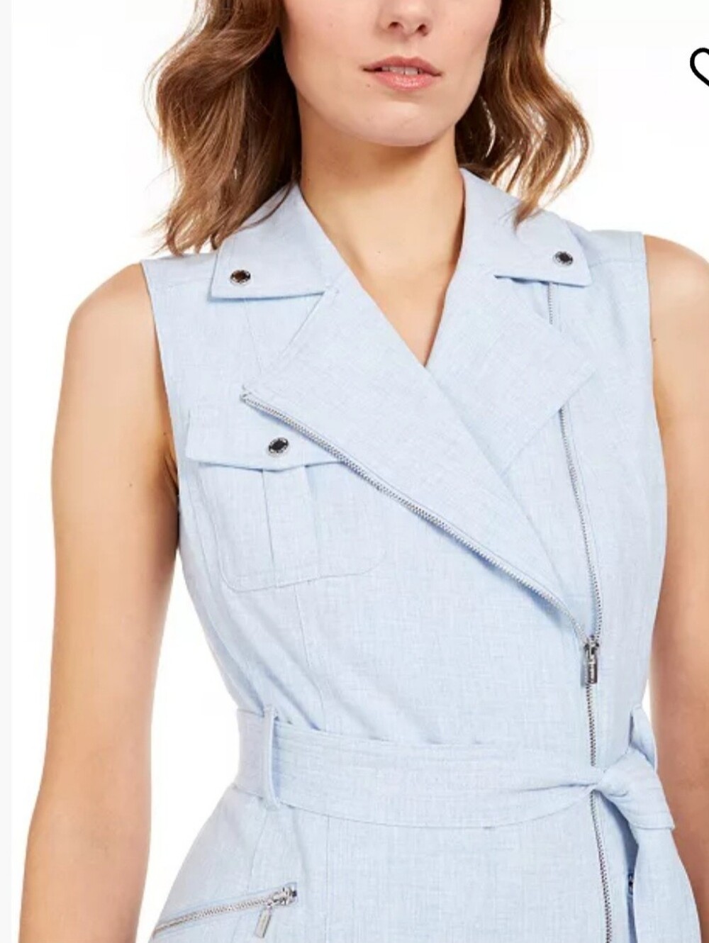 Calvin Klein Zip-Front Belted Dress